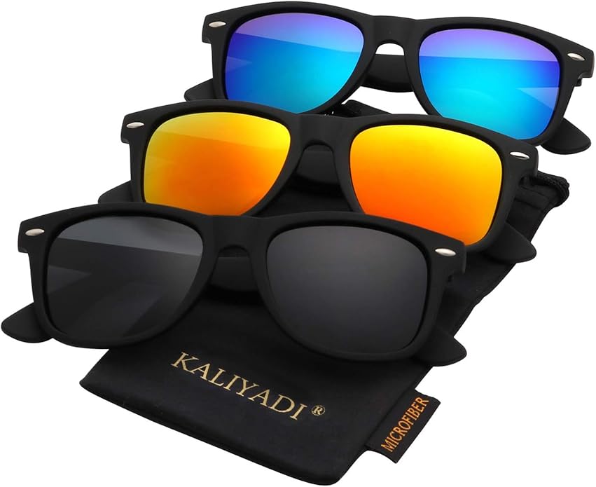 KALIYADI Polarized Sunglasses for Men and Women Matte Finish Sun glasses Color Mirror Lens UV Blocking (3 Pack) S22-1-3-4