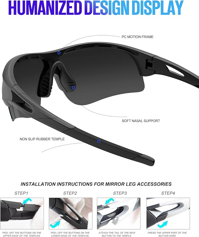 KALIYADI Sports Sunglasses Polarized Sunglasses-Men: Mens Sunglasses with UV400 for Golf Running Fishing KAS60-1-5-6