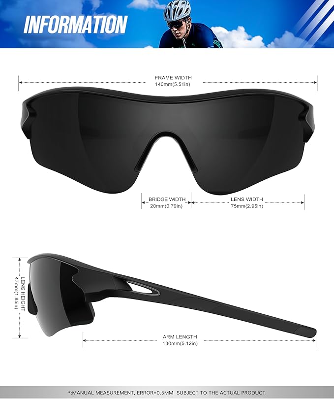 KALIYADI Sports Sunglasses Polarized Sunglasses-Men: Mens Sunglasses with UV400 for Golf Running Fishing KAS60-1-5-6
